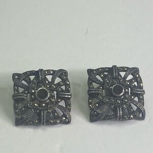 Marcasite & Onyx Celtic Knot Earrings